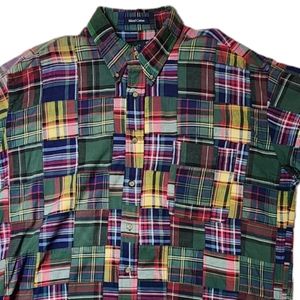Vintage MacCluer Madras Patchwork 60's Shirt L green navy